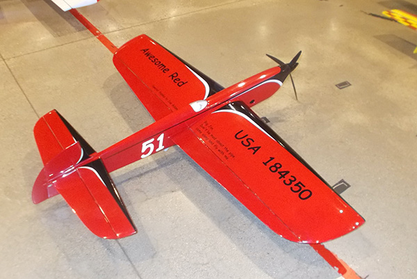 Red model airplane with "USA 184350" on wing and "Arrow Red" on fuselage.