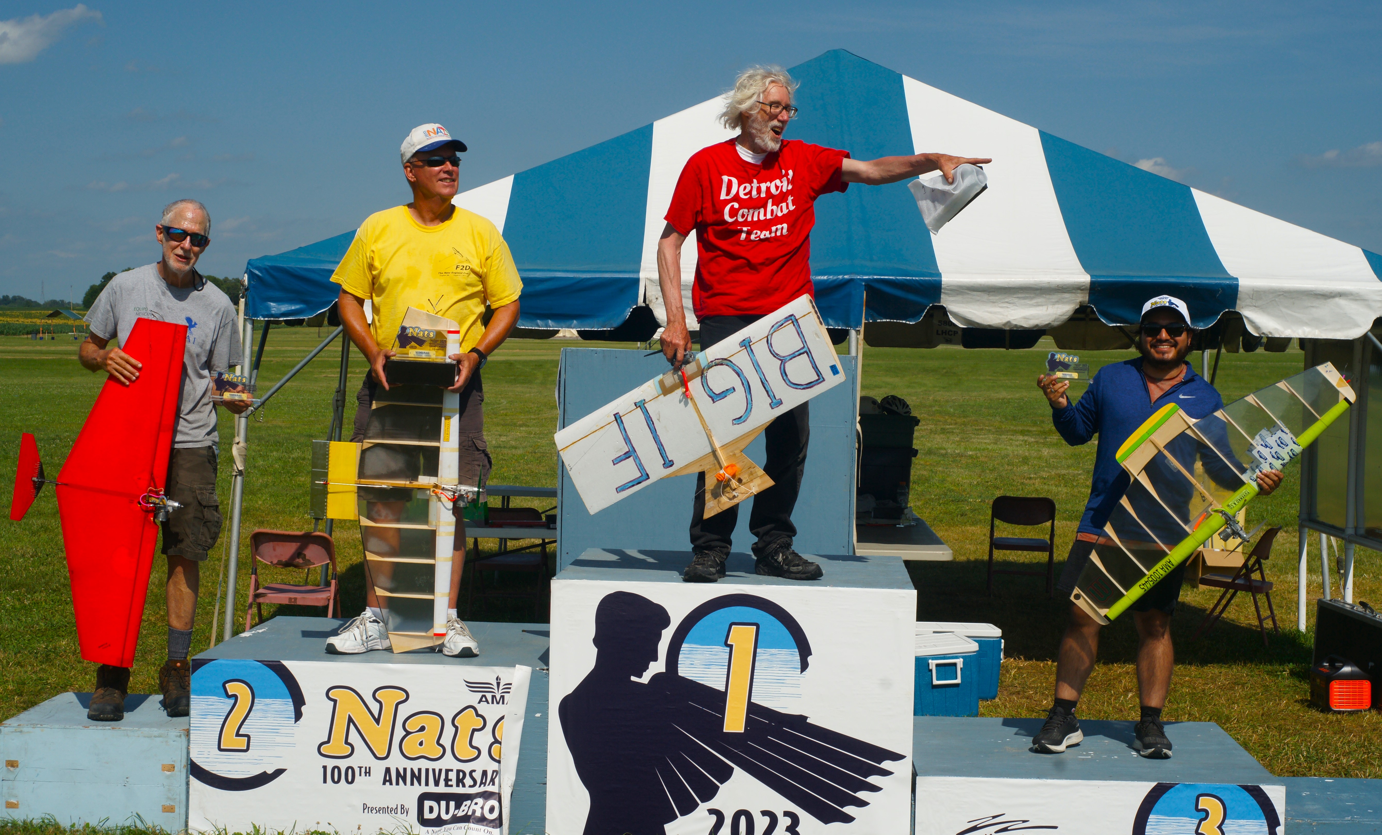 The podium for Fast Combat. L-R: Chuck Rudner (fourth), Brian Stas (second), Ed Brzys (first), and Ariel Quezeda (third).