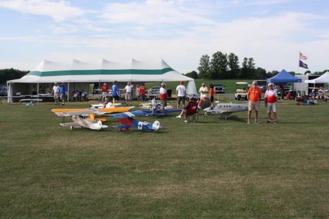 Some of the models lined up for static judging Friday with Dale Arvin and NASA President Mike Barbee looking on.