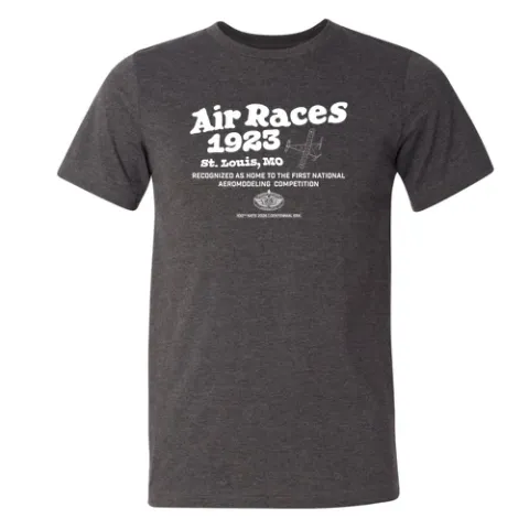 Black T-shirt with "Air Races 1923" graphic text.