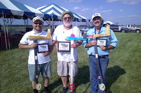 FAI/F2A speed winners James Van Sant (L), Bill Hughes (C), Glen Van Sant (R).