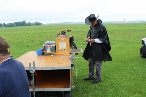 Guy Menanno staying dry.