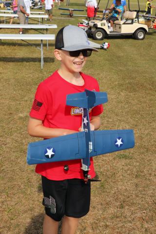Christopher DeGroff with his 1/2A Scale entry Grumman Wildcat.