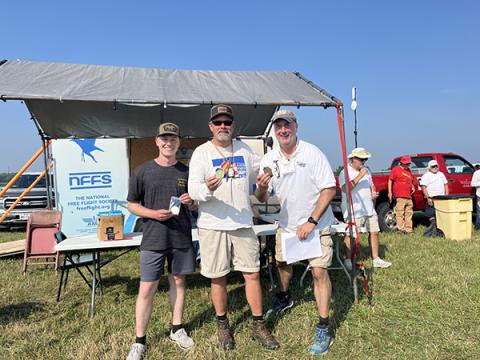 Old Time Catapult Glider winners (L-R) Kyle Gerspacher 2nd, Don DeLoach 1st, Jan Langelius 3rd.