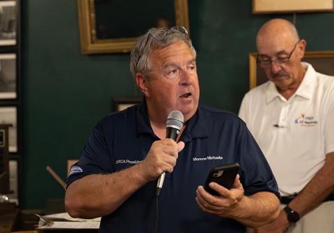 NSRCA President Monroe Michaelis announcing the 2025 NSRCA Hall of Fame Inductees. (Jon Dieringer photo)