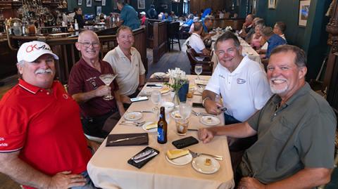 (L-R) John Diamond, Jon Carter, Jerry Budd, Lawrence Tougas, and Russ Nichols showing their enthusiasm for the Pattern Nats. (Jon Dieringer photo)