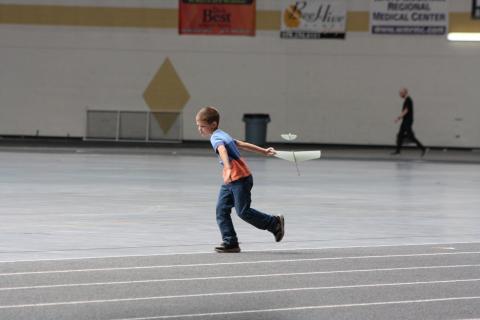 Young Caleb Finn tests his AMA Hand Launched Glider at the Round Valley Dome on Tuesday, May 24.